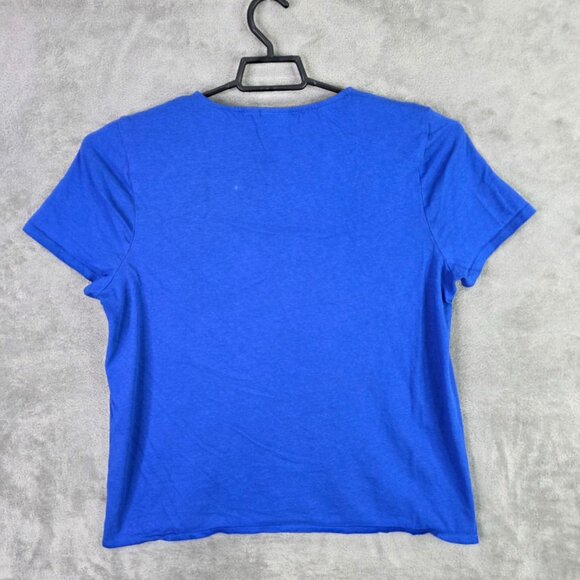 Womens Chico's Blue Knit Blouse Short Sleeve Round Neck Cotton Blend Size 3 - Picture 5 of 9